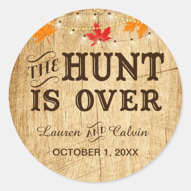 Sticker Rond La chasse est sur le mariage campagnard l'autocoll (Devant)