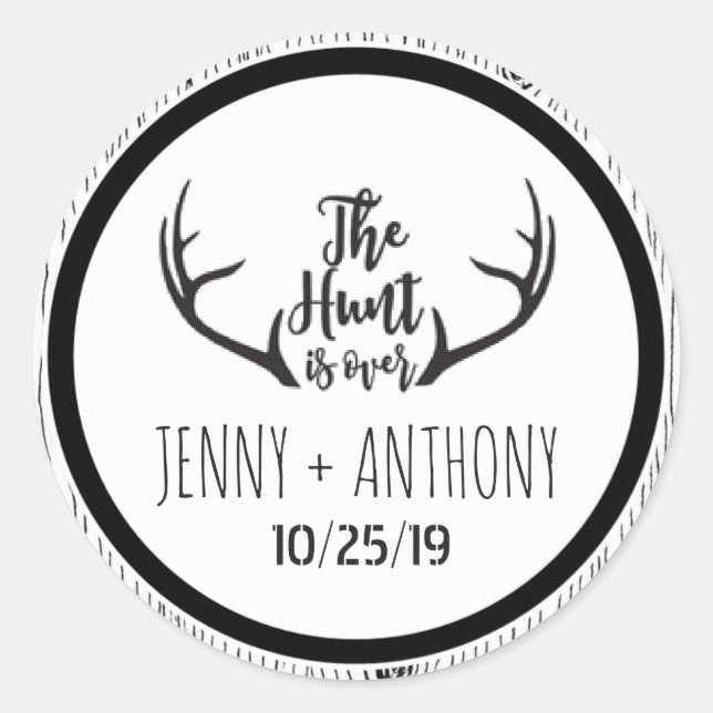 Sticker Rond "La chasse est terminée" Bois-de-Barbe rustique Sa (Devant)