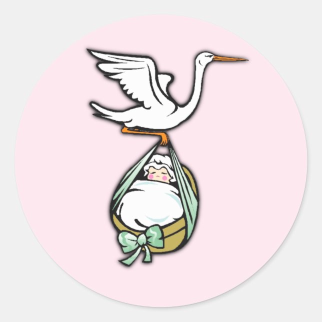 Sticker Rond La cigogne porte une petite fille (Devant)