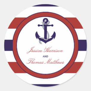 Sticker Rond La collection de Mariages d'Ancres nautiques Red &