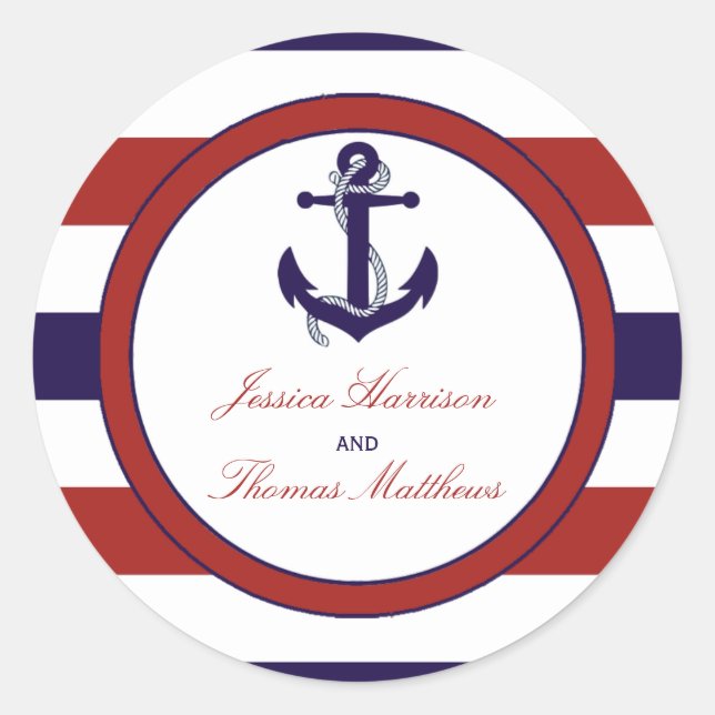 Sticker Rond La collection de Mariages d'Ancres nautiques Red & (Devant)