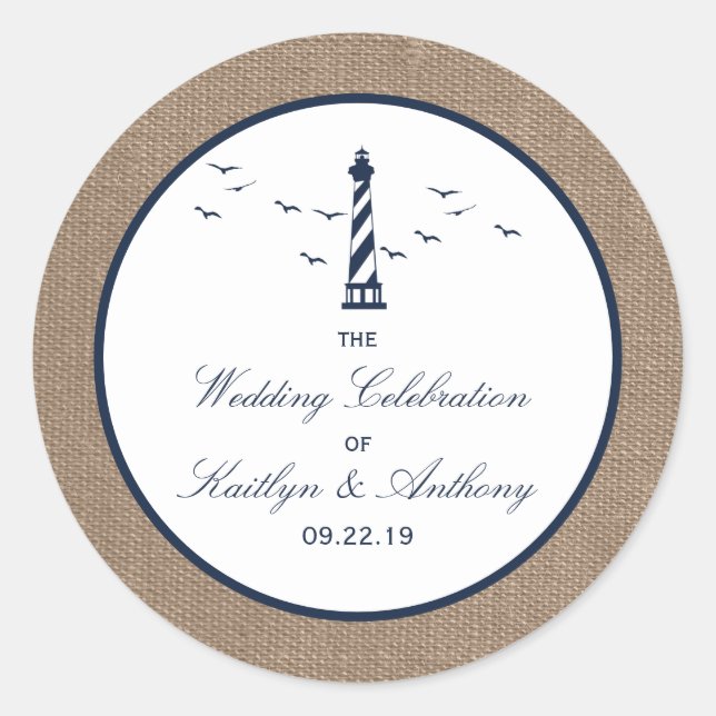 Sticker Rond La collection Mariage de Burlap du phare nautique (Devant)