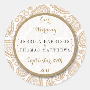 Sticker Rond La collection Mariage moderne de Paisley - Brown