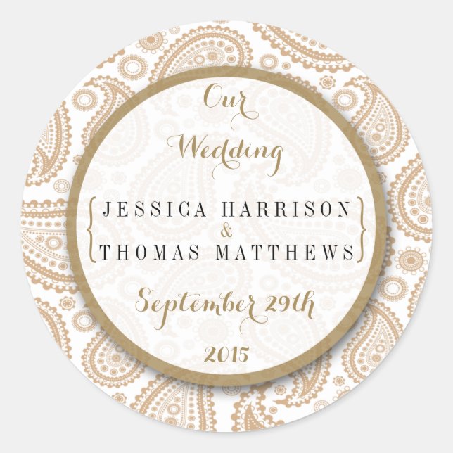 Sticker Rond La collection Mariage moderne de Paisley - Brown (Devant)