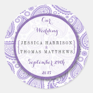 Sticker Rond La collection Mariage moderne Paisley - Purple