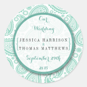 Sticker Rond La collection Mariage moderne Paisley - Vert