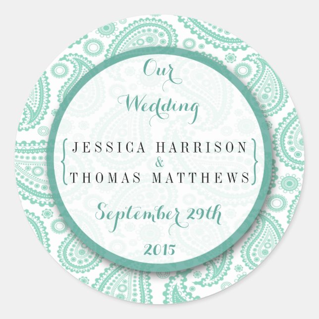 Sticker Rond La collection Mariage moderne Paisley - Vert (Devant)
