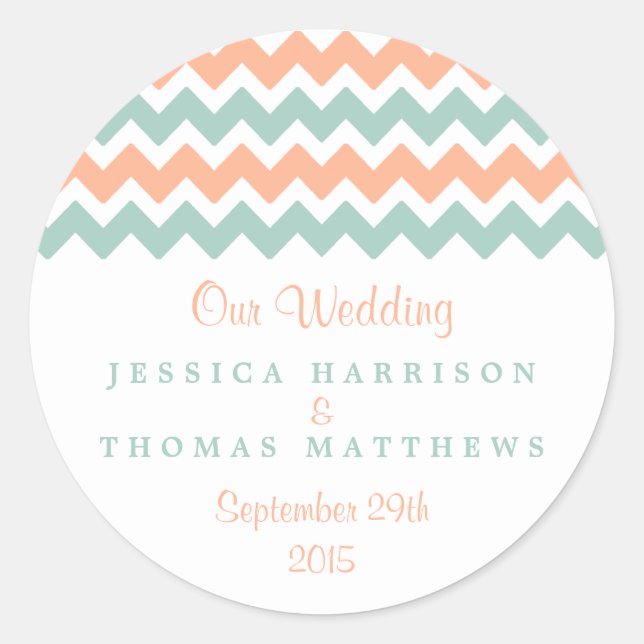 Sticker Rond La collection moderne de Mariages Chevron Peach &  (Devant)