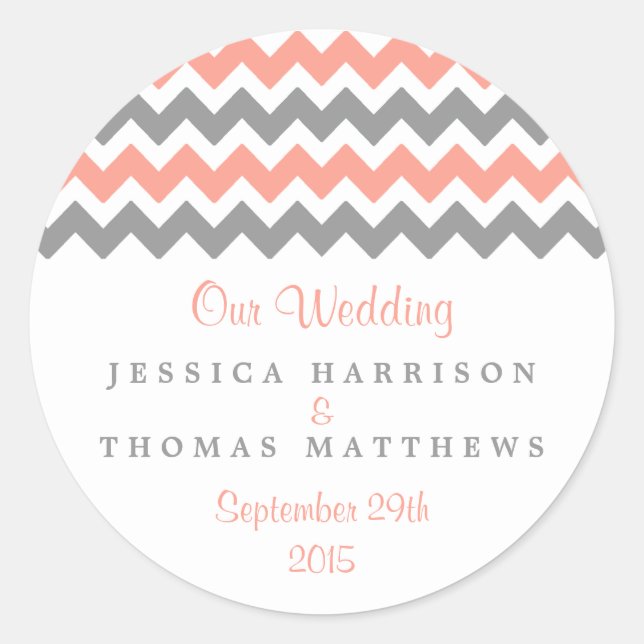 Sticker Rond La collection moderne de Mariages Chevron - rose e (Devant)