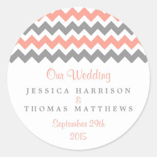 Sticker Rond La collection moderne de Mariages Chevron - rose e