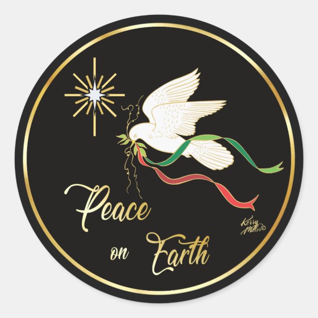 Sticker Rond La Colombe Blanche Propage La Paix Sur Terre (Devant)