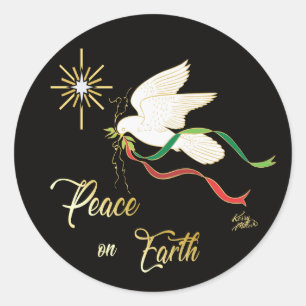 Sticker Rond La Colombe Blanche Propage La Paix Sur Terre