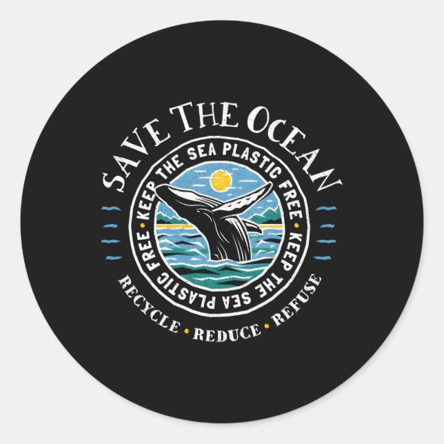 Sticker Rond La Conservation Des Baleines Sauver L'Océan (Devant)