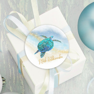 Sticker Rond La côte de la tortue de mer de Mele Kalikimaka Bea