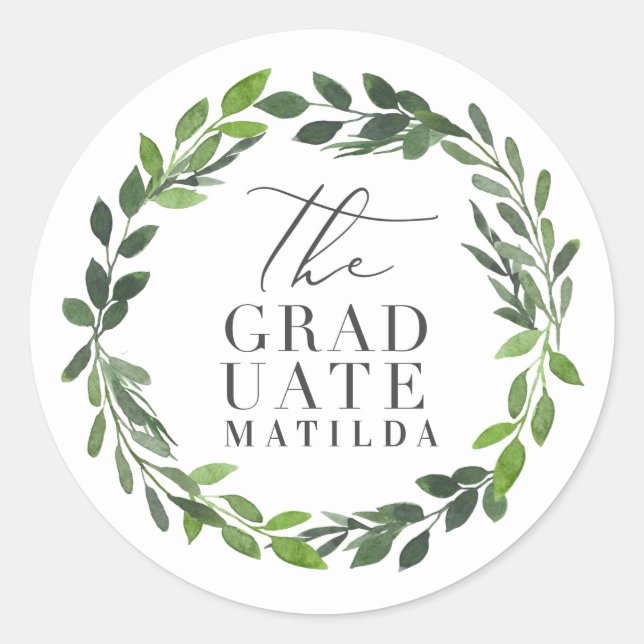 Sticker Rond La couronne de feuillage de script de diplômé et d (Devant)