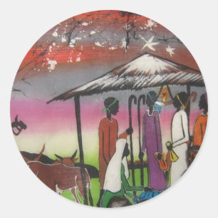 Sticker Rond La crèche de Noël africaine