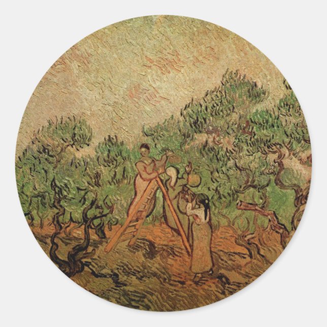 Sticker Rond La cueillette d'olives par Vincent van Gogh (Devant)
