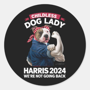 Sticker Rond La Dame des Chiens Sans Enfants Vote Kamala Electi