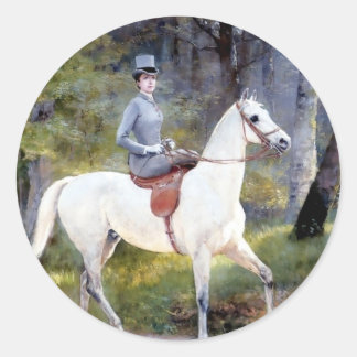 Sticker Rond La Dame Riding Peinture Cheval Blanc