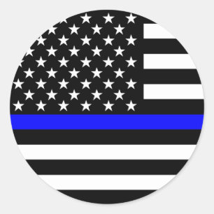 Sticker Rond La Décor À Drapeau Américain De Ligne Bleue Mince