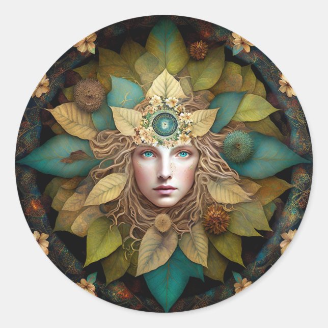 Sticker Rond La déesse de la nature Mandala (Devant)