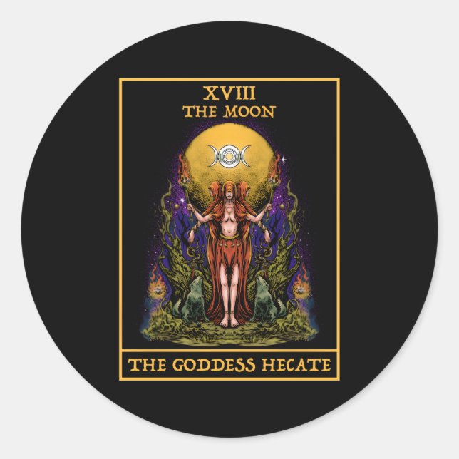 Sticker Rond La déesse Hecate Tarot Card Triple Moon Witch (Devant)