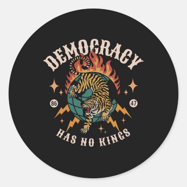 Sticker Rond La démocratie n'a pas de roi 8647 Anti Trump Ameri (Devant)