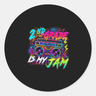 Sticker Rond La deuxième année est ma jam rétro professeur de r