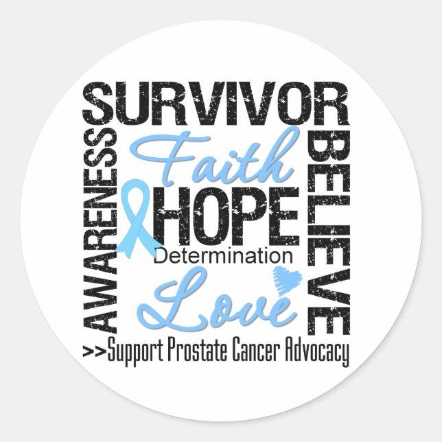 Sticker Rond La devise des survivants du cancer de la prostate (Devant)
