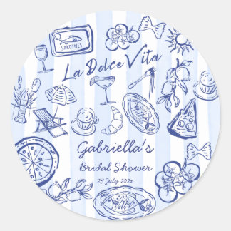 Sticker Rond La dolce vita blue stripes Italian bridal shower