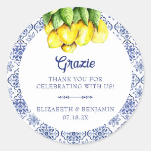 Sticker Rond La Dolce Vita Mariage Citron Méditerranée Bleu