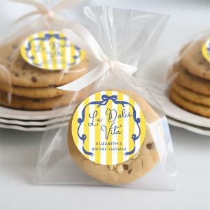 Sticker Rond La Dolce Vita Rayure Jaune Baby Shower de Mariée