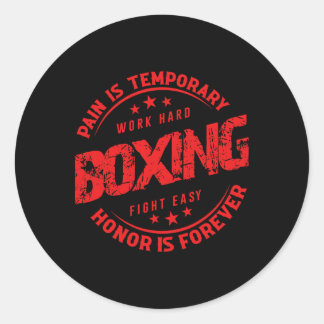 Sticker Rond La douleur est le travail temporaire dur Boxe comb