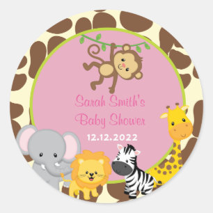 Sticker Rond La faveur de baby shower de fille de jungle de