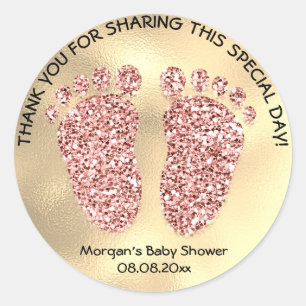 Sticker Rond La faveur rose de baby shower de pieds de parties