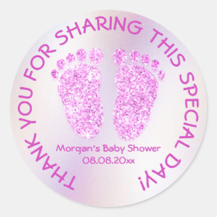 Sticker Rond La faveur rose lumineuse de baby shower de pieds