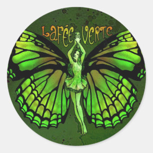 Sticker Rond La Fee Verte Avec Ailes Étendues