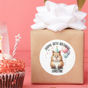 Sticker Rond La fête d'anniversaire de la mignonne capybara fav
