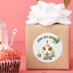 Sticker Rond La fête d'anniversaire du cochon de Guinée mignonn