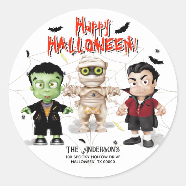 Sticker Rond La fête des monstres d'Halloween (Devant)