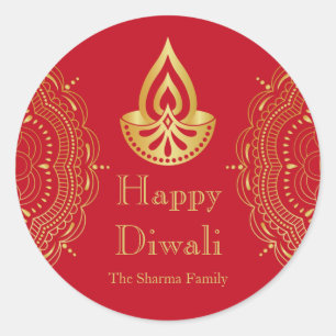 Sticker Rond La Fête du Diwali rouge et or