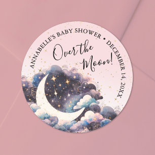 Sticker Rond La Fille Au-Dessus Du Baby shower Lune
