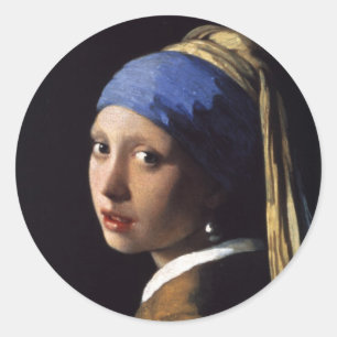 Sticker Rond La Fille Avec La Perle Écoutant