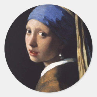 Sticker Rond La fille avec la perle oreille par Vermeer
