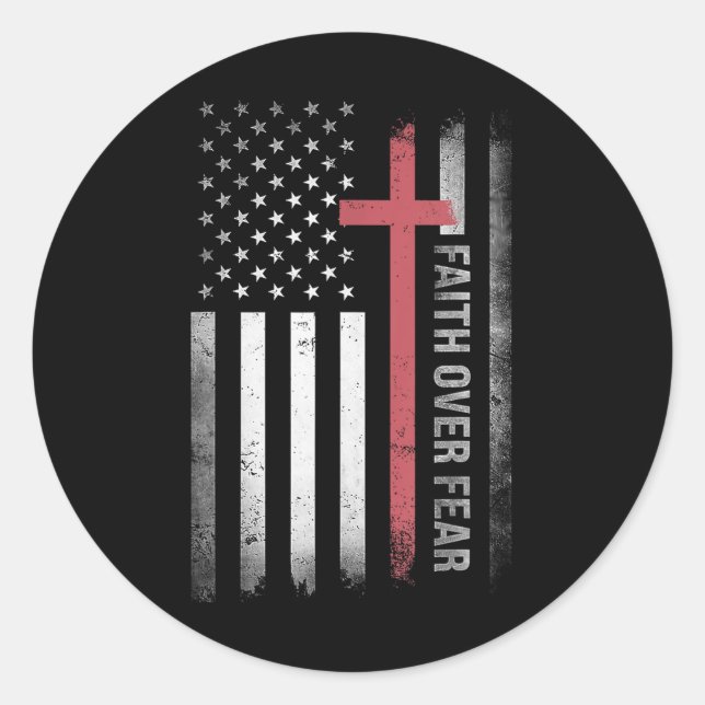 Sticker Rond La foi sur la peur Croix chrétienne nous Drapeau J (Devant)