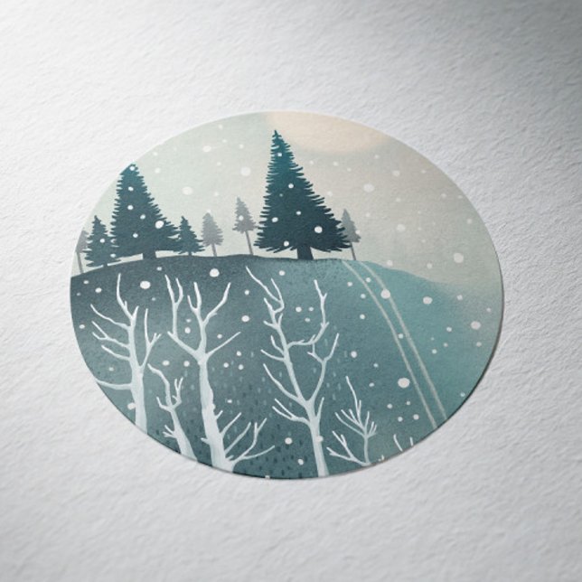 Sticker Rond La forêt d'hiver paisible | Noël (Créateur téléchargé)
