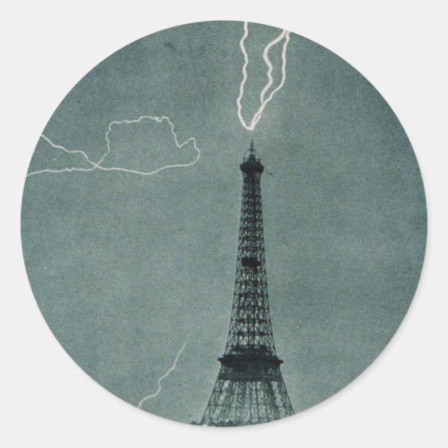 Sticker Rond La foudre frappe la Tour Eiffel, 1902 (Devant)