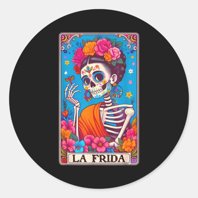 Sticker Rond La Frida Dia De Los Muertos Day Of Dead Halloween  (Devant)