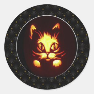 Sticker Rond La frontière noire Orange brillant Halloween Chat