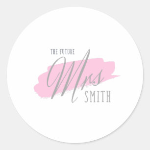 Sticker Rond La future Mme Smith - Police grise Fond rose